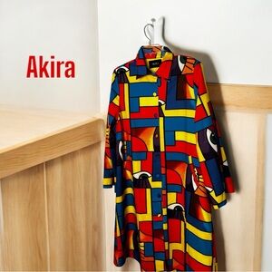 Akira Colorful Geometric Print trench  coat  sz L